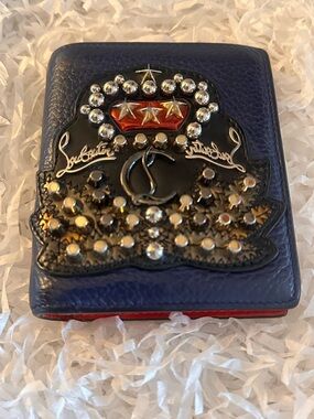 Christian Louboutin Panettone Navy Leather Studded Crest Bifold Compact Wallet
